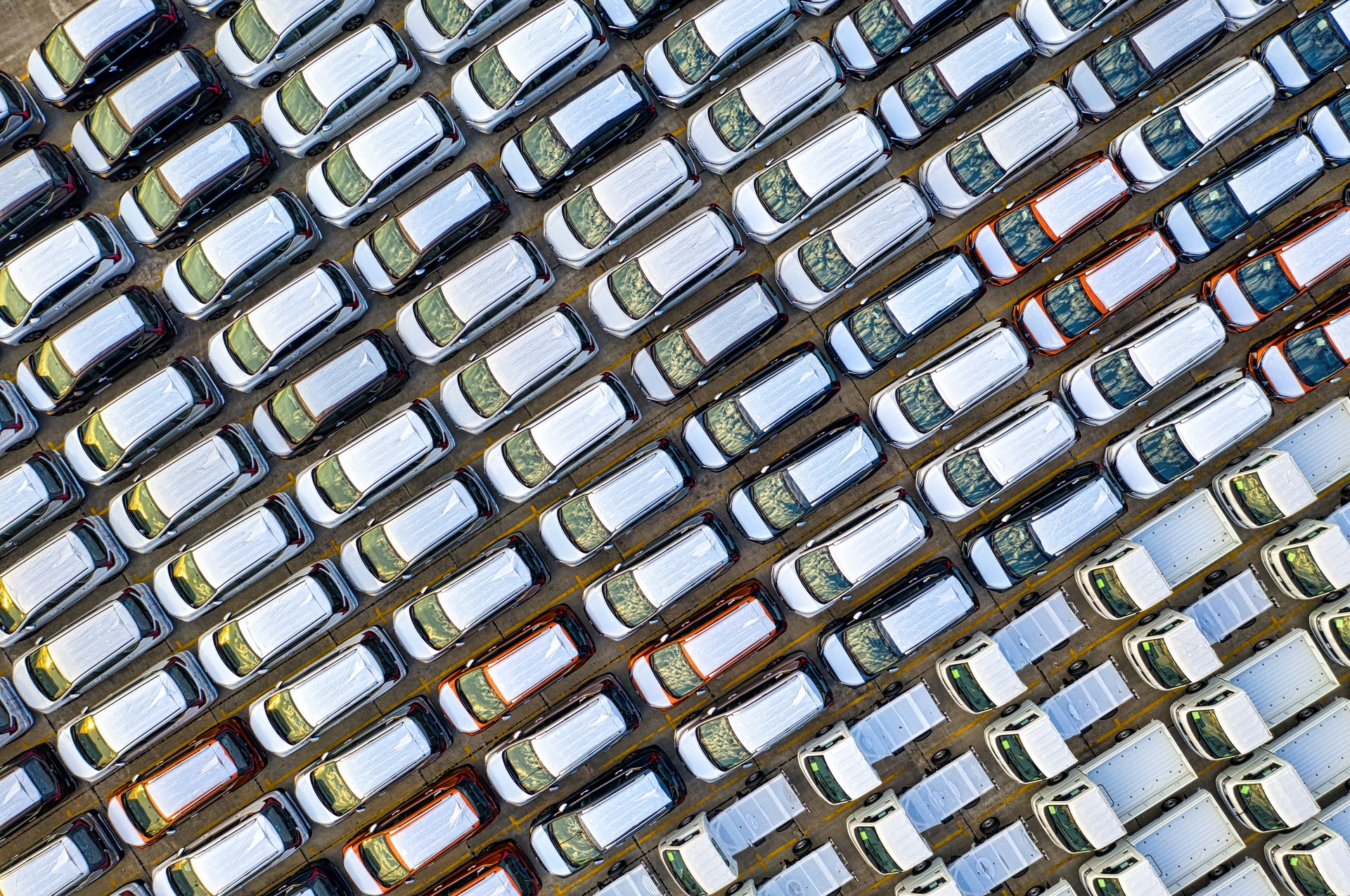 A parking lot filled with cars.